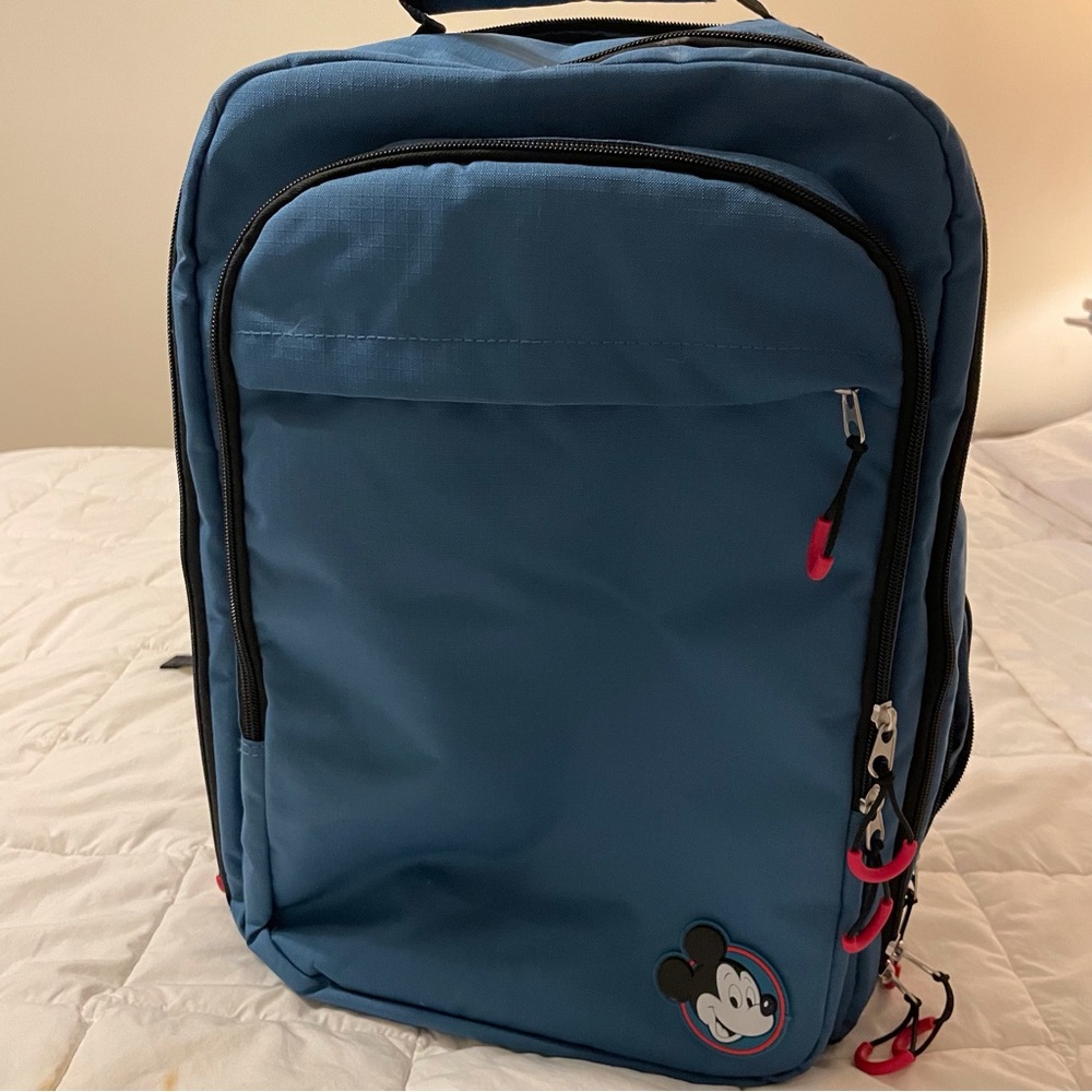Disney Mickey Mouse large travel backpack blue, tons of pockets, trolley sleeve